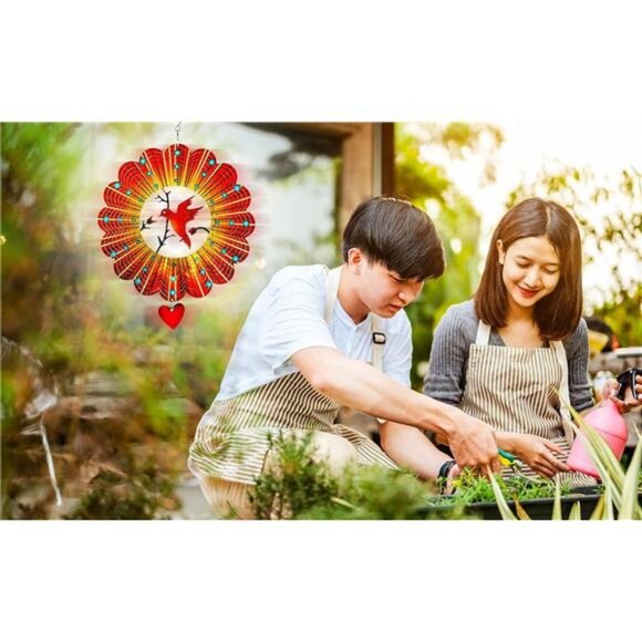 Wind Spinner - 12-Inch 3D Stainless Steel Lovebird Design - Picture 9 of 14